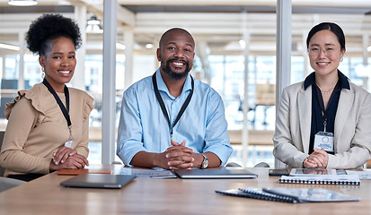 Image showing Portrait, team and staff with collaboration, business and partnership with startup success, planning and smile. Face, group or ceo with women, teamwork or project with corporate support or solidarity