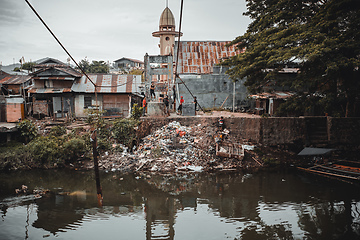 Image showing Poor houses and local people in Kota Manado ghetto, Indonesia