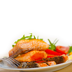 Image showing grilled samon filet with vegetables salad