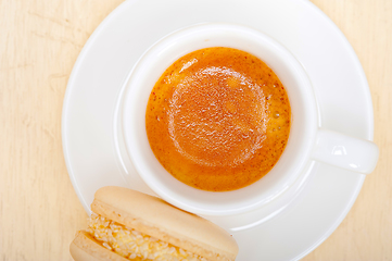 Image showing colorful macaroons with espresso coffee