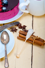 Image showing blueberry and raspberry cake mousse dessert