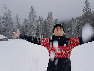 Image showing Happy winter time. Well dressed enjoying the winter