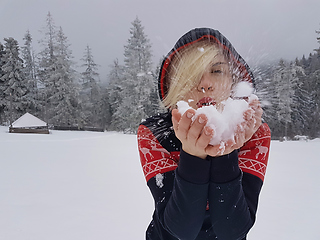 Image showing Happy winter time. Well dressed enjoying the winter