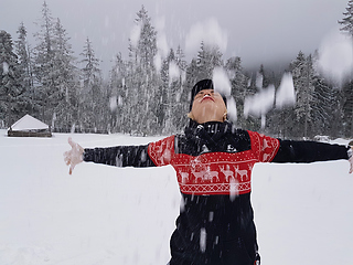 Image showing Happy winter time. Well dressed enjoying the winter