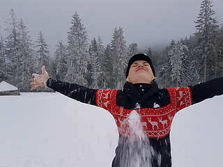 Image showing Happy winter time. Well dressed enjoying the winter