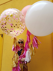 Image showing Young fashion happy blonde woman with baloons ,fashion photo, instagram filter