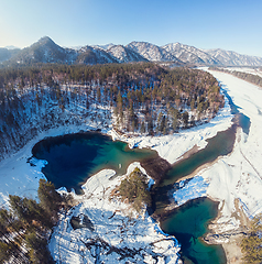 Image showing Aerial view of winter blue lakes