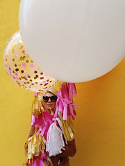 Image showing Young fashion happy blonde woman with baloons ,fashion photo, instagram filter