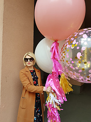 Image showing Young fashion happy blonde woman with baloons ,fashion photo, instagram filter