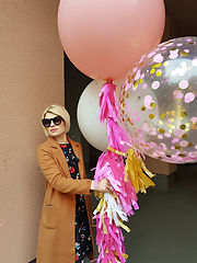 Image showing Young fashion happy blonde woman with baloons ,fashion photo, instagram filter