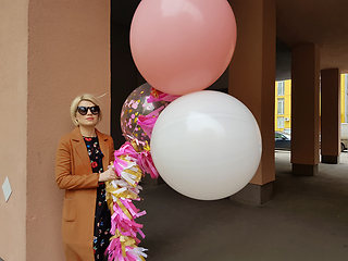 Image showing Young fashion happy blonde woman with baloons ,fashion photo, instagram filter