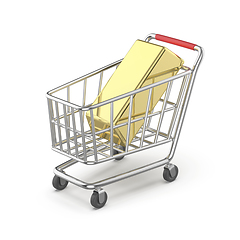 Image showing Shopping cart with gold bar