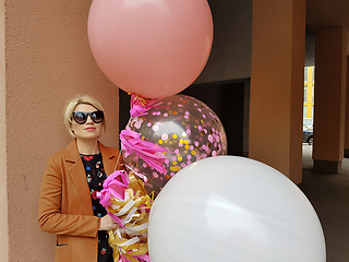 Image showing Young fashion happy blonde woman with baloons ,fashion photo, instagram filter