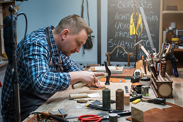 Image showing Concept of handmade craft production of leather goods.