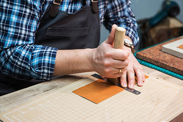 Image showing Concept of handmade craft production of leather goods.