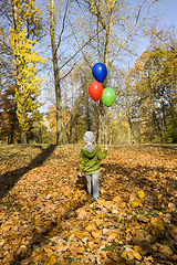 Image showing boy walks in the autumn Park