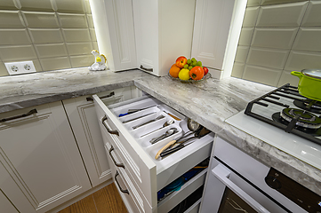 Image showing White kitchen in classic style