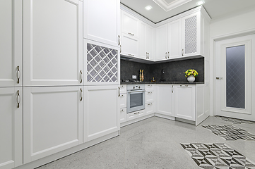 Image showing Luxury well designed modern black and white kitchen