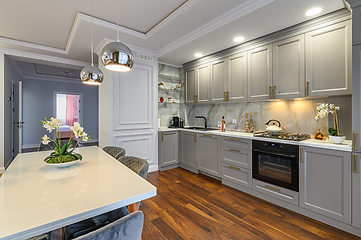 Image showing Grey and white luxury kitchen in modern style