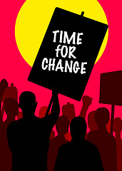 Image showing Protest, poster and digital art of people shadow or silhouette on red background for human rights, vote and justice. Fist, power and community illustration for rally, revolution and politics fight