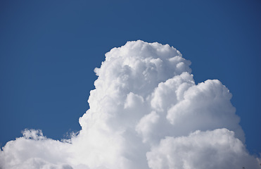 Image showing Nature, mockup and environment with clouds in blue sky for heaven, peace and climate. Sunshine, space and dream with fluffy cloudscape in ozone air for freedom, pattern and weather meteorology