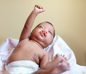 Image showing Care, cleft palate and baby with health, congenial defect and medical issue with growth, home and toddler. Kid, infant and newborn with child development, mouth and lips with surgery and stretching