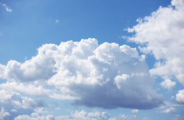 Image showing Nature, texture and environment with clouds in blue sky for heaven, peace and climate. Sunshine, mockup and dream with fluffy cloudscape in ozone air for freedom, pattern and weather meteorology