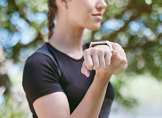 Image showing Hands, runner or woman stretching arms for workout or body movement on relaxing fitness break. Wellness zoom, athlete or healthy girl in exercise training warm up for flexibility or mobility in park