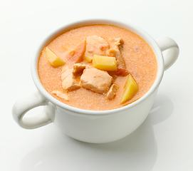 Image showing bowl of salmon and tomato soup