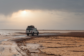 Image showing off-road expedition car in danakil depression Ethiopia