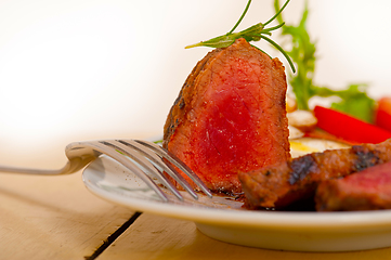 Image showing beef filet mignon grilled with vegetables