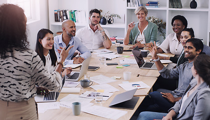 Image showing Professional, people and listen to a presentation in the boardroom with creative planning. Diversity, group and business listening to presenter for a collaboration and startup online at the office.