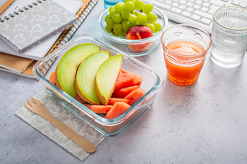 Image showing Healthy snack at office workplace, organic vegan meals from take