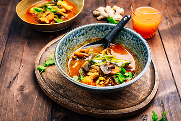 Image showing Thai red vegetarian curry with mushrooms and vegetables