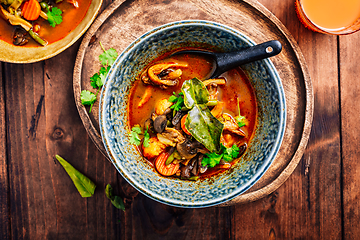 Image showing Thai red vegetarian curry with mushrooms and vegetables