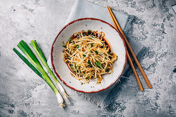 Image showing Korean bean sprout salad - spicy mung bean sprouts salad with ga