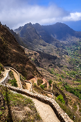 Image showing Aerial Hiking trail in Paul Valley, Santo Antao island, Cape Ver