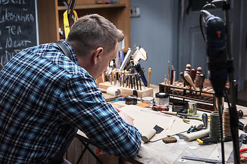 Image showing Concept of handmade craft production of leather goods.