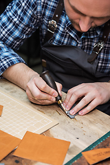 Image showing Concept of handmade craft production of leather goods.