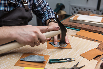 Image showing Concept of handmade craft production of leather goods.