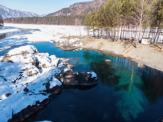 Image showing Aerial view of winter blue lakes