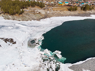 Image showing Aerial view of winter blue lakes