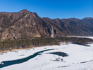 Image showing Aerial view of winter blue lakes