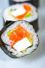 Image showing fresh sushi choice combination assortment selection