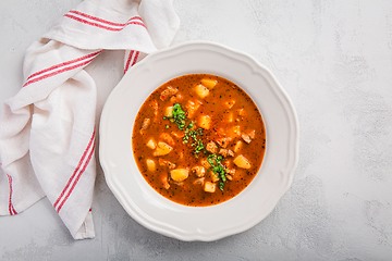 Image showing Hungarian hot goulash soup, beef, tomato, pepper, chili, smoked 