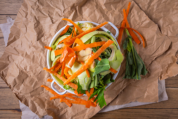 Image showing Sorted kitchen waste, food leftovers ready to compost.