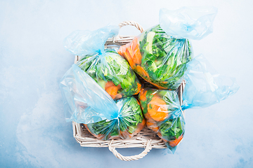 Image showing Prepared vegetable bags for freezer. Frozen food, food preservat