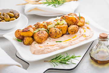 Image showing Whipped feta, ricotta, cheese dip (Tirokafteri) with crispy bake