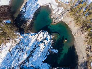 Image showing Aerial view of winter blue lakes