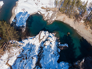 Image showing Aerial view of winter blue lakes